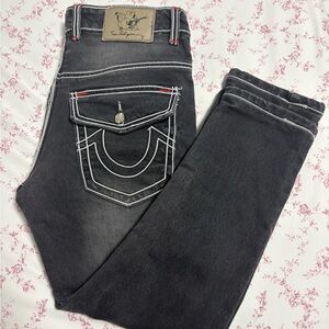 True Religion Women's Charcoal Black Skinny Jeans with Contrast Stitching